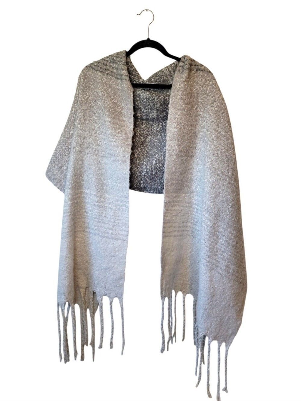 MerSea Cozy Light Gray Hooded Fringe Shawl OS
